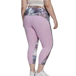 Adidas Aeroready Womens 7/8 Leggings‎ Purple Marble Print Mesh Pocket Plus Size